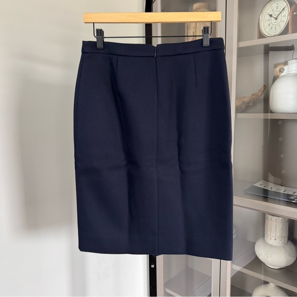 J. Crew Collection Embellished Navy Blue Twill Asymmetrical Pencil Skirt 4 - Picture 5 of 6